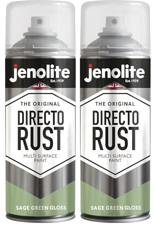 JENOLITE Directorust Gloss Spray Paint | SAGE GREEN | 2 x 400ml | Direct To Rust Sprays Paint For Metal | Multi Surface Gloss Spray Paints For Wood, Metal, Plastic, Ceramic | RAL 130 70 20