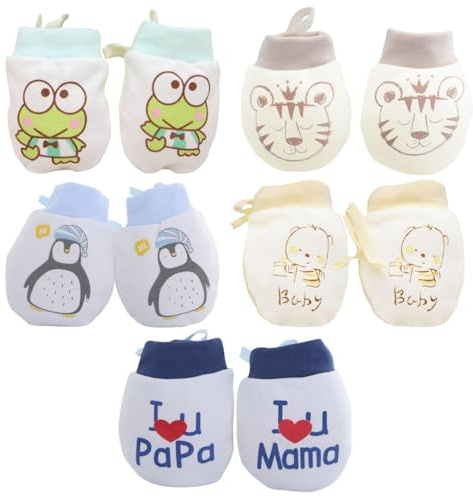 5 par bomullshandskar, baby anti-repor handskar, justerbara babyhandskar, baby snörningshandskar