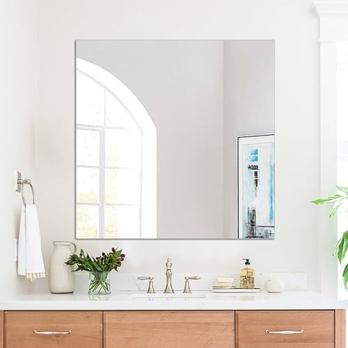 TSKDKIT HD självhäftande spegel stor 50 x 50 cm ej glas spegelplattor självhäftande spegelblad 2,5 mm tjock ramlös väggspegel badrumsspegel gör-det-själv akryl väggdekoration dekorativ spegel