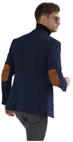 Elbow Patch Blazer Jacket for Men Tall and Big Two Button Formal Party Plus Size Sport Coat Navy 6XL
