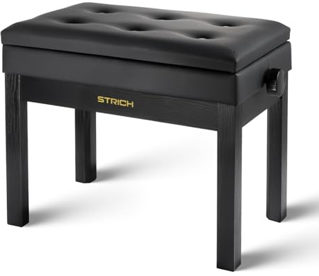 STRICH Klavierbank Höhenverstellbar mit Stauraum, Solid Wood Keyboard Bench Piano Bookcase Stool Chair Seat with High-Density Sponges Cushion, SPB-20