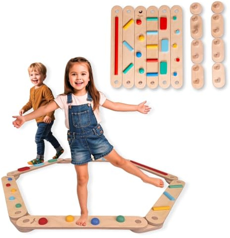 Family Nation, Parcours Motricité Sensoriel d'Équilibre Montessori, Ensemble de 14 Pièces Modulaires en Bois, Aide au Développement Psychomoteur, Jeu pour Enfants à Partir de 2 Ans