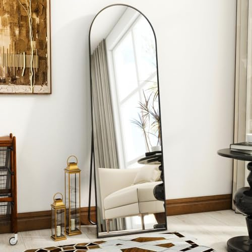 Koonmi Arched Full Length Mirror with Stand, 150 x 40 cm, Black | Tempered glass, Suitable for bedrooms/dressing areas and hallways/entryways