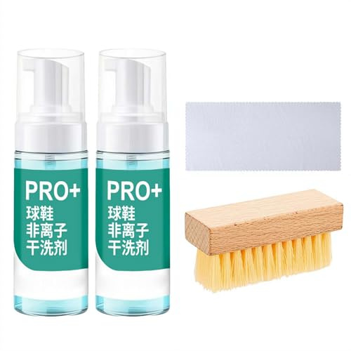Shoe Cleaner, 5.27 Fl Oz White Shoe Polish, Active Foam Sneaker Cleaner Set With Wooden Brush & Towel for Removing Stains (Green 2pcs)