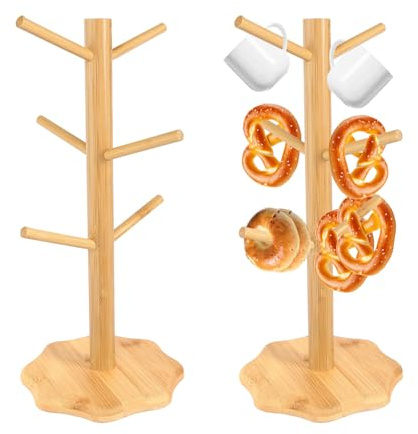 GFUEIGJ 2 Piezas Soporte para Tazas de Madera, Soporte de Árbol Taza de Madera, Mug Tree de Cafe con Base Engrosada para Accesorios de Bar y Cocina