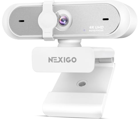 NexiGo N660P Pro Webcam 4K con Lente Sin Distorsión, 1080P 60 FPS Enfoque Automático, 3DNR, Micrófonos Cancelación Ruido Y Tapa Privacidad, Webcam Gaming Streaming PC Mac Switch 2, Blanco