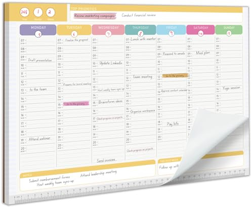 A3 Weekly Planner Pad, 52 Undated Sheet Daily Desk Planner with Time Slots | 120gsm Paper View to Week Revision Planner Schedule Organiser To Do List Study Work Home Meal Planning Habit Tracker