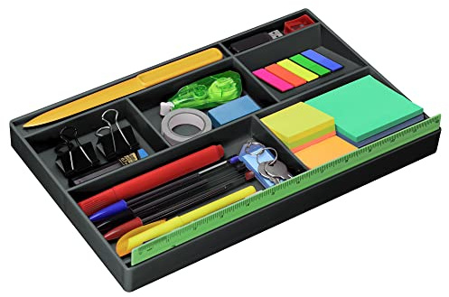 Acrimet Plateau Organisateur avec 8 compartiments, idéal pour tiroirs ou bureaux. Parfait pour le bureau, le maquillage et les accessoires (Plastique). 32,4 × 20,3 × 2,7 cm (Couleur Noir)