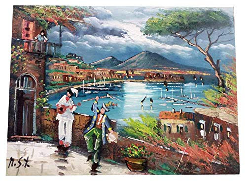 Dipinto Quadro Olio su Tela 30x40 cm Panorama Napoli pulcinella Capri a Scelta, compra e Manda Messaggio con Articolo Scelto,per CASA Bar RISTORANTI, li Facciamo su ordinazione Omaggio Portachiavi