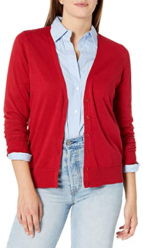 Amazon Essentials Women's Lightweight Cardigan Sweater, Red, L