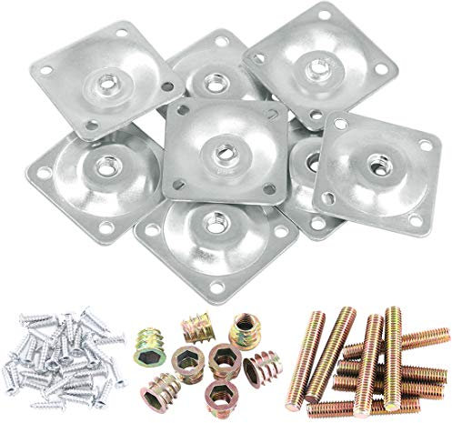 Glarks Lot de 8 plaques de montage argentées pour pieds de meubles, 8 plaques de fixation pour pieds avec 40 boulons de suspension de 5/16 pour meubles, canapés, sièges