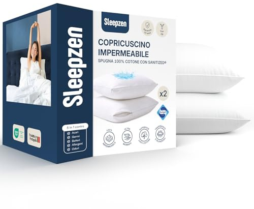 SLEEPZEN Copricuscino Letto 30x50 cm Impermeabili, Set da 2, Cotone, Qualità Superiore Certificata Oeko-Tex®, Federe Cuscini Letto con Cerniera, Traspirante, Morbida, Silenziosa, Ipoallergenica