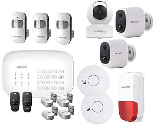 Daewoo Pack Alarme WiFi/GSM - Modèle Protection+ Livré avec 13 Accessoires, 3 Caméras Et 1 Sirène SA611