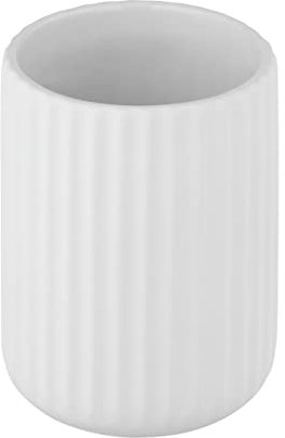 WENKO Porte brosse à dents Belluno, gobelet salle de bain, gobelet pour la brosse à dents et le dentifrice, surface agrippante Soft-Touch cannelée en céramique, Ø8x11 cm, blanc mat