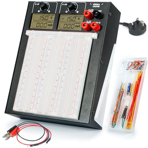 YIHUA 1502PBB Breadboard Power Supply Kit with DC +15V -15V Output for Arduino Starter, Electronic Project Kit, Solderless Circuit Board Kit (UK Plug)