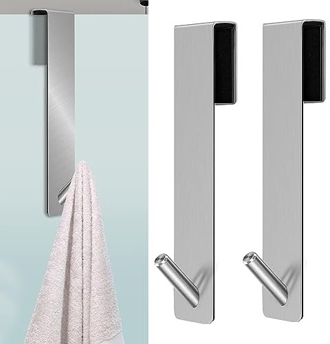 MUYAPAY 2 PCS Crochets de Porte de Douche,Accroche Serviette avec Couches en Mousse,crochets de porte pour cabine de douche paroi de douche en verre paroi de douche en verre(17,8 cm/Argent)