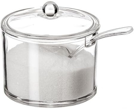 Azucarero Metacrilato con Tapa - Recipiente Transparente para guardar Azúcar u otros condimentos 9cm de Diametro (Transparente)