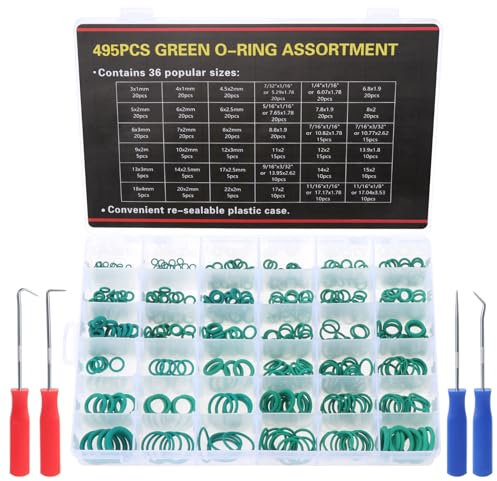Knpwer 495 pezzi, 36 misure, set di anelli di tenuta, anelli in gomma nitrilica, gomma nitrilica, olio benzina, acido e resistente al calore, con 4 ganci e ganci