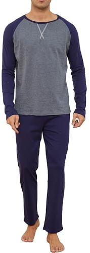 Reliwel Pyjama Homme Coton Ensembles de Pyjama Homme Vêtements de Nuit Deux Pièces à Manches Courtes et Pantalon Long avec Poches Vêtements de Détente Doux