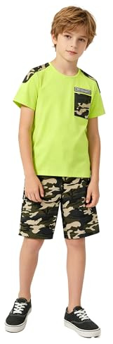 LOLANTA Pojkar sommarkläder vardaglig outfit barn shorts och t-shirts set kamouflage tryck, grön/blå/svart/vit, 5-12 år, gRÖN, 5-6 Years