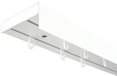 SN Deco - Vorhangschiene SH Set 2-läufig, Gardinenschiene, vorgebohrt, m. Blende weiß 7.5cm, Komplettes Zubehör und Röllchen (Schiene Weiß, Blende Weiß, 180 cm)