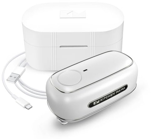 Apriscatole ricaricabile Orbit One di Kitchen Mama: Funzionamento a mani libere, ricarica di tipo C, spegnimento automatico, bordo liscio (bianco)