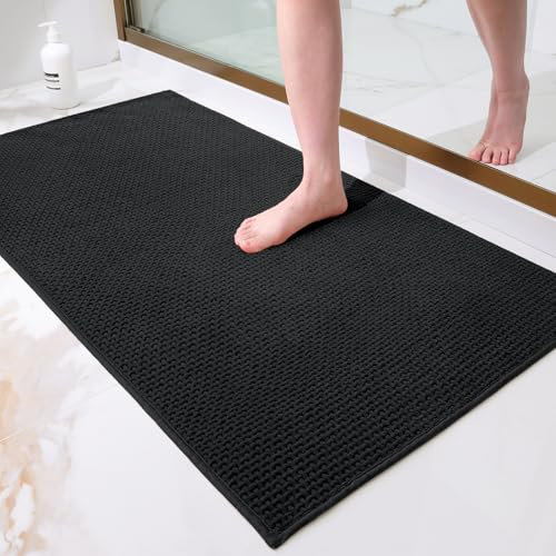 Homaxy Chenille Badezimmerteppich Weich Badematte rutschfest Waschbar Badvorleger Saugfähig Badteppich Bad Teppich Duschvorleger für Badezimmer, Dusche, Badewanne - 40x60 cm, Schwarz