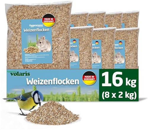 Eggersmann volaris Weizenflocken 8X 2 kg – Nährstoffreiches Vogelfutter für Wildvögel – Natürlicher Weizen ideal als Vogel-, Hühner- & Nagerfutter – Wildvogelfutter ganzjährig & energiereich