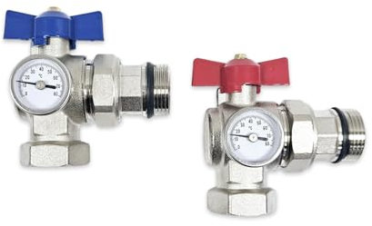 Wärmer System Angle Isolation Ball Valve with Temperature Gauges Set 1 inch