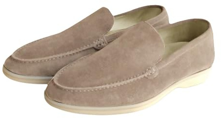 SAUTRV Zapatos de moda para hombre, informales, planos, estribos de un pie, cabeza redonda, suaves, ligeros, de gamuza de color sólido, cómodos, zapatos casuales para hombre, White, 42 1/3 EU
