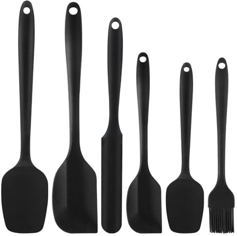 Set di 6 Spatole in Silicone - Spatola da 28 cm - Silicone Alimentare - Resistente al Calore, Antiaderente, Facile da Pulire - Per Cucina, Pasticceria, Miscelazione (Nero)