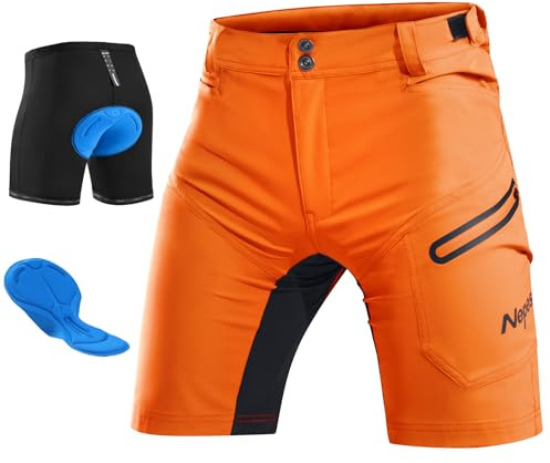 Nepest Padded Cycling Shorts Men, Hook & Loop Waistband Orange, XL