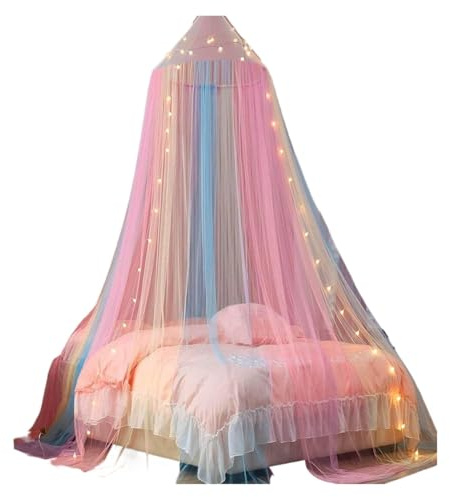 LuoAXINN Mosquitera Transpirable de una Sola Puerta con diseño de Color arcoíris, Dosel de Cama de Malla, Cubierta de Cama Completamente Cerrada, Cortina para Camas(XL)