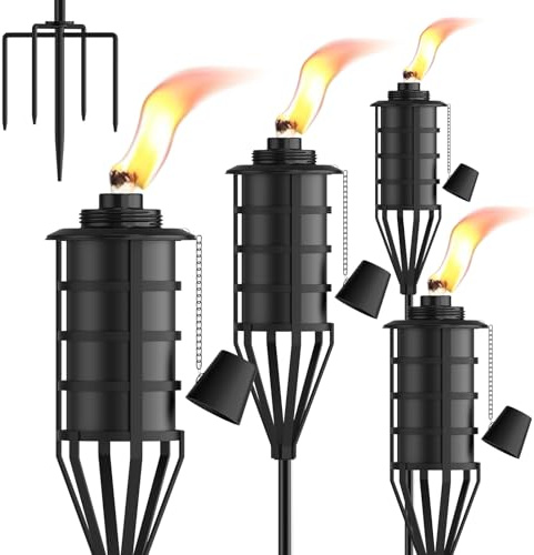 XINWXSS Home Garden Torch Set of 4,Large Capacity 22oz Outdoor Metal Torch Garden Décor,59.5 inch Upgraded Citronella Torches with 5-Prong Grounded Stake,Metal Torch Light for Party Patio Pathway