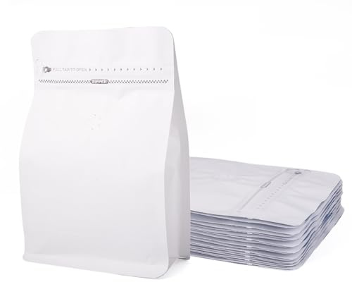 Handship Bolsas de café con válvula (10 unidades, 8 onzas, 0.45 libras), bolsas resellables de fondo plano, bolsa de almacenamiento de granos de café con cremallera para el hogar, suministros de