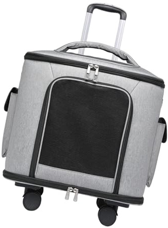 LOVIVER Transportín para Gatos con Ruedas, Caja de Transporte con asa retráctil y Ruedas universales para Gatitos, Gatos Grandes y Camping, Gris