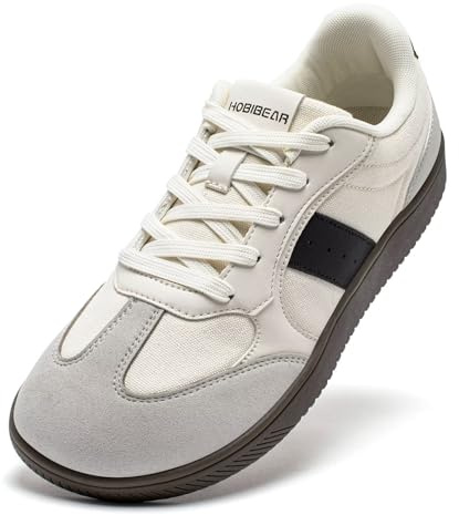 HOBIBEAR Unisex Wide Barefoot Minimalist Shoes for Men Women Classic Retro Sneakers Beige Grey