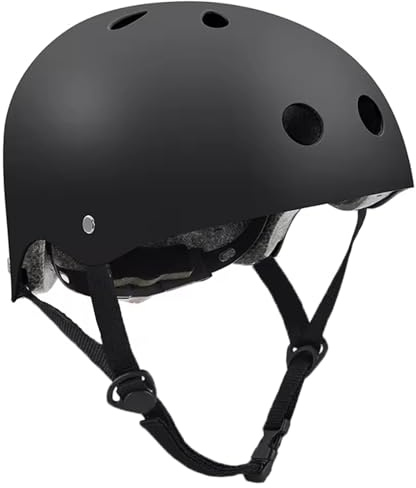 Ease Skaterhelm Fahrradhelm, Skateboarding Helm, Atmungsaktiv, Sicherheit, leicht Radhelm mit Verstellbarer Kinnriemen für Fahrrad Skateboard Scooter BMX Kind Erwachsene (Schwarz, L)
