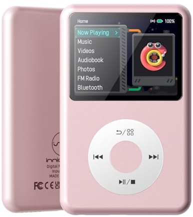 Innioasis Y1 64GB MP3 Player - Zeitlose Klasse: Touch Wheel-Steuerung, Bluetooth, Video-Player, Hörbücher, FM-Radio, Kinder Musikplayer（rosa）