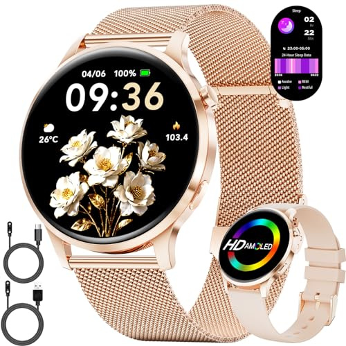 LIGE Smartwatch Donna 7,9mm Ultrafino 1,32 AMOLED Chiamate Bluetooth per Android iOS Orologio Intelligente Elegante Multisport Fitness,Monitor Frequenza Cardiaca e Sonno,Ciclo Mestrual (Oro rosa)