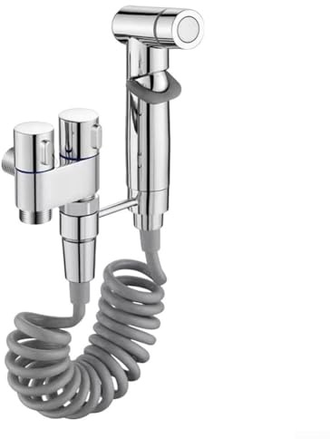 Pulverizador de bidé de inodoro de mano Presión de agua ajustable Válvula de ángulo de aleación de doble salida Fácil de instalar Interfaz G1/2 para rociar pañales de bebé mascota (plata)