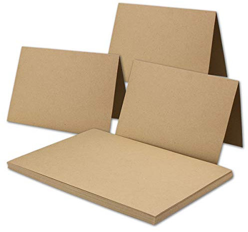 50x Vintage Kraftpapier Falt-Karten DIN B6-120 x 169 mm - sandbraun - Recycling - 300 g/m² blanko Klapp-Karten - NEUSER PAPIER
