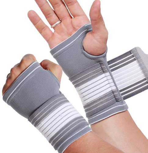 NEOtech Care - Supporto per palmo della mano - fessura per pollice - fascia di compressione regolabile - tessuto elastico e traspirante - per sport, bowling, boxe (Grigio, XL, 1 Paio)