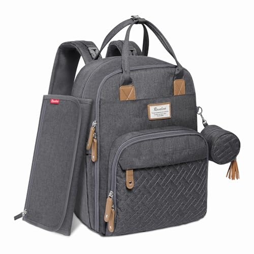 RUVALINO Diaper Bag Backpack, Multifunction Travel Pack Maternity Baby Changing Bags, Large Capacity, Waterproof, Dark Gray
