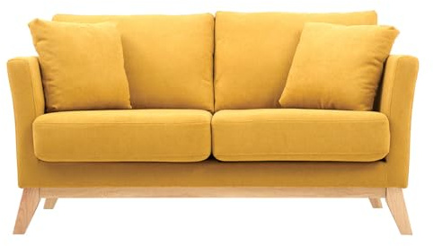 Miliboo - Divano scandinavo a 2 posti, sfoderabile, effetto velluto, colore: senape Oslo