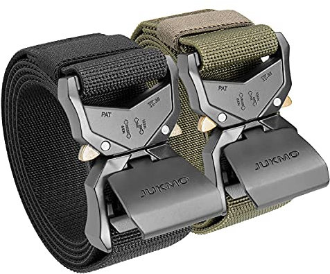 JUKMO Taktischer Gürtel, 2er Militär Wandern 3,8cm Arbeit Gürtel mit Schwere Schnellverschluss Schnalle (Schwarz+Grün, M-für Taille 91cm-105cm (Länge 125cm))