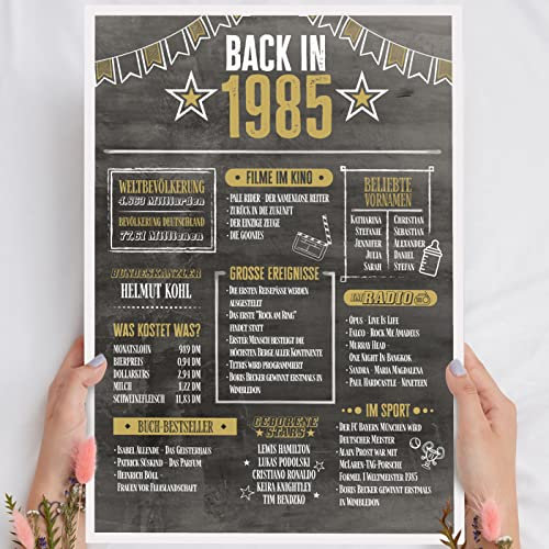 40 Geburtstag Männer & Frauen Holzbild Back in 1985 Chronik personalisierbar zum Hinstellen/Aufhängen opt. beleuchtet, 40 Geburtstag Frau & Mann, 40 Geburtstag Frauen, 40. Geburtstag Frauen & Männer