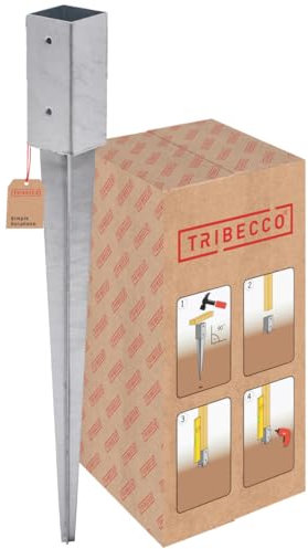 TRIBECCO Soporte para postes de madera, 61 x 61 mm, longitud 650 mm, galvanizado en caliente, manguito de impacto para postes de madera cuadrada, anclaje de acero, anclaje de suelo, anclaje de acero,