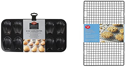 Tala Performance 12 Cup Madeleine Shell Cake Pan, Professional Gauge Carbon Steel with Eclipse Premium Non-Stick Coating, Cake Tin & 10A21605 Cake Large Loaf Cooling Rack, Unknown, 40 x 25cm , Black