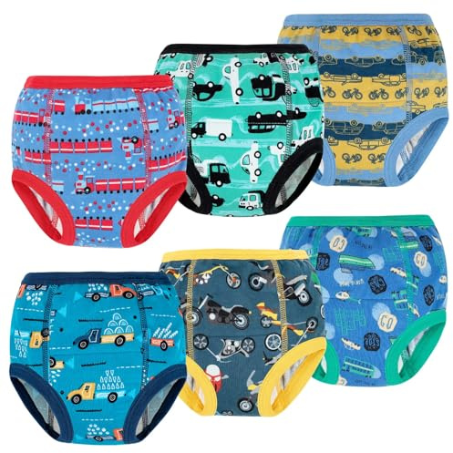 FLYISH DIRECT Culotte Apprentissage Propreté Garcon, Slip d'apprentissage Garcon, Doux et absorbant, Tissus à 6 épaisseurs 100% Coton, 6 Paires, Voiture, 6 ans